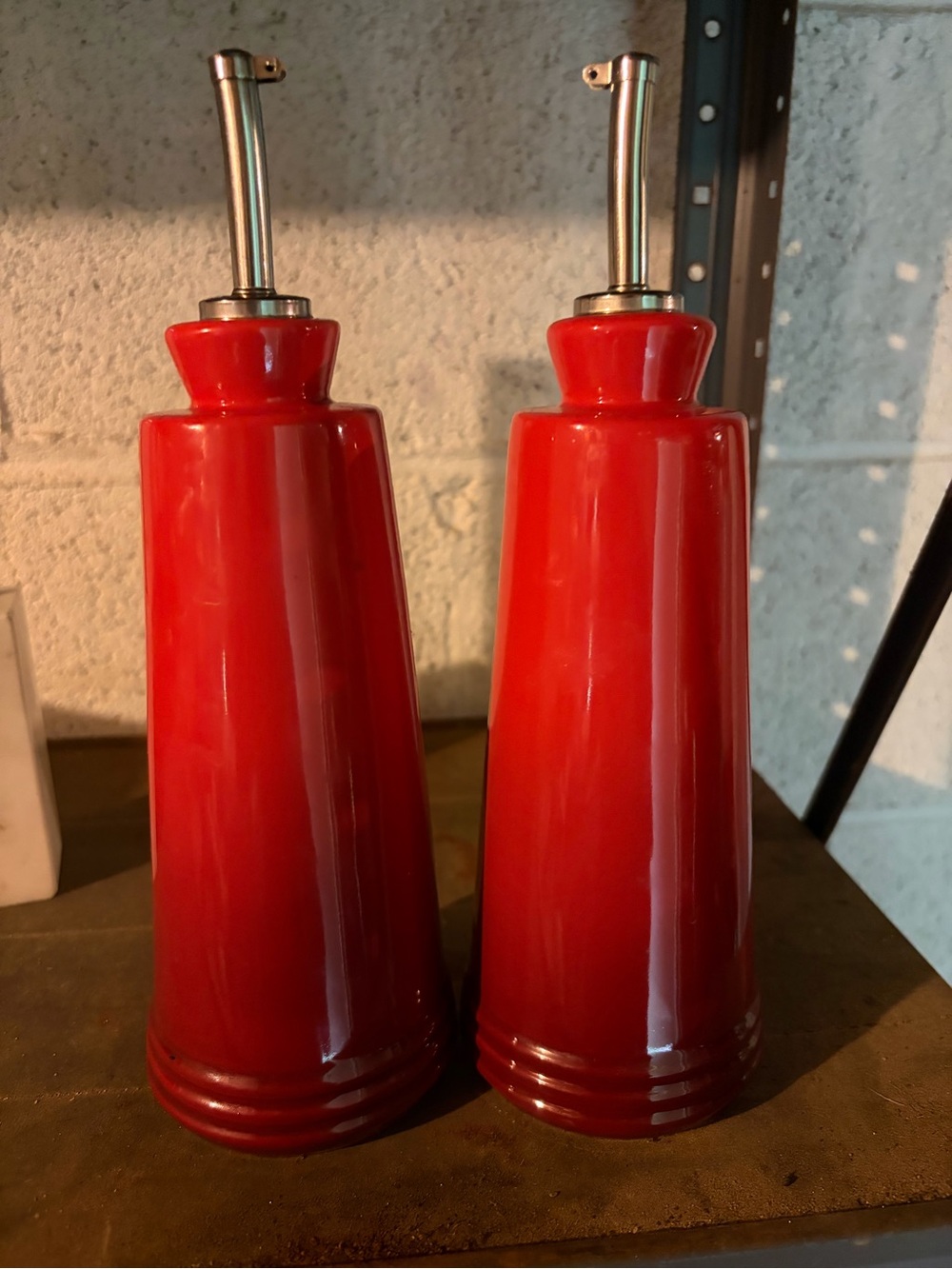 Red Ceramic Oil/Vinegar Pourer Set - le creuset